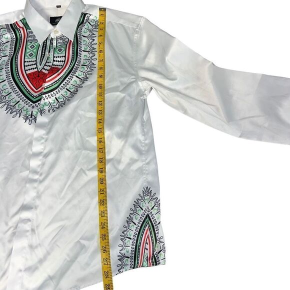 NWOT SWORD KING White Patterned Long Sleeve Button Up Shirt Size XXXL (XL) - Picture 8 of 10